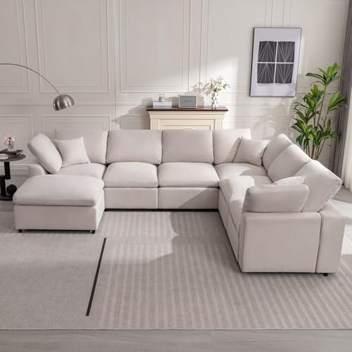 Cloud Couch Modular Sectional Sofa Modern Oversized Couches with Ottoman 7 Seater L-Shaped Sofas Comfy Couches for Living Room Spacious Space