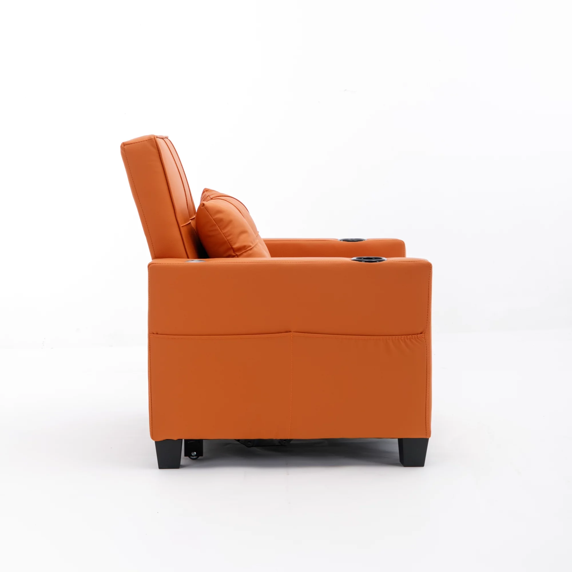 Futon Chair Bed Convertible Chair 3-in-1 Pull Out Sleeper Chair Beds with USB Ports, Armchair Bed Sleeper for Living Room (Orange Leather)
