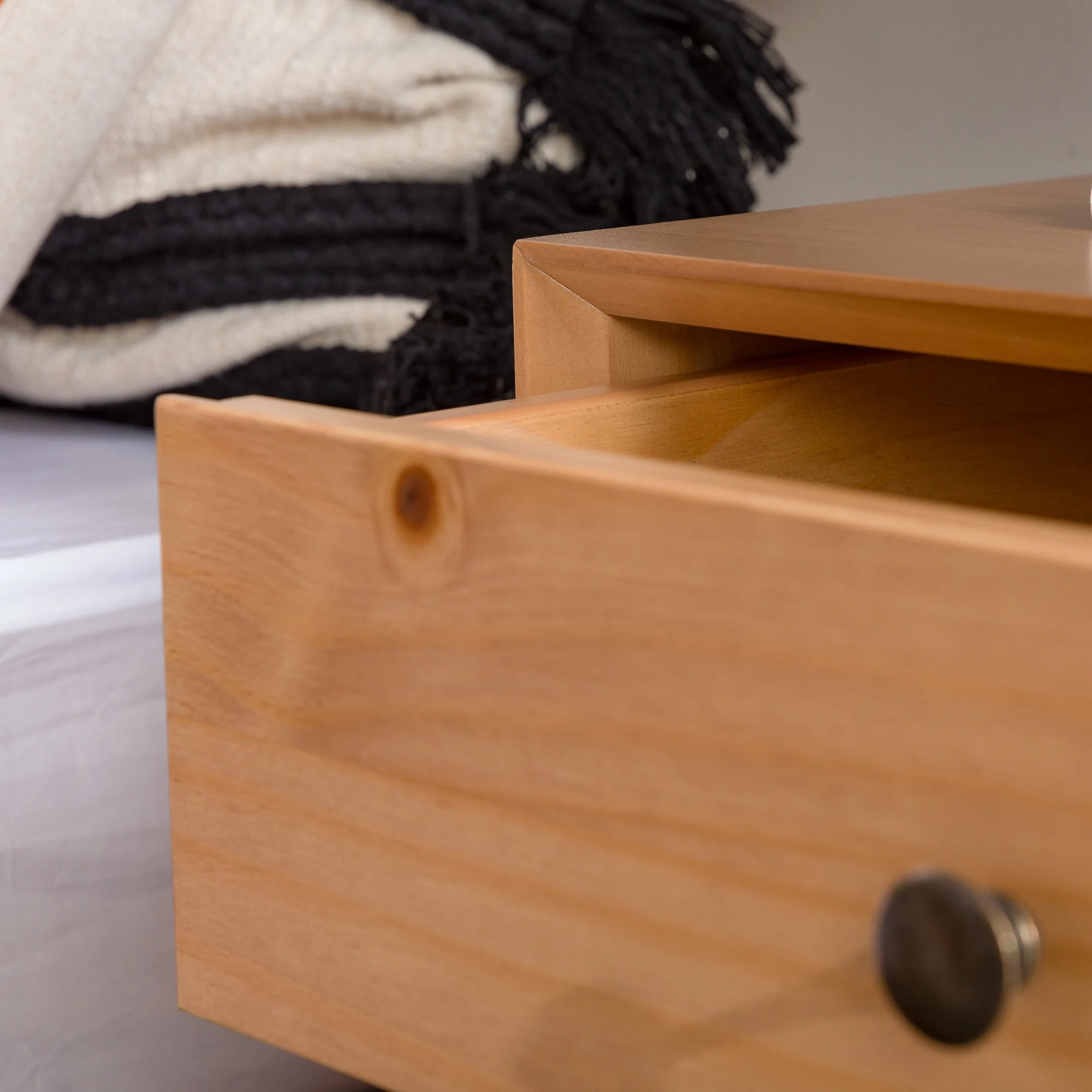 Walker Edison Mid Century Modern 1-Drawer Nightstand, Natural Pine