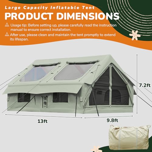 YOLENY Inflatable Tents for Camping, 4/6/8/10/12 Person Tent with TPU Skylight, Mesh Windows, Stove Jack & Pump, Easy Setup 4 Season Glamping Tent