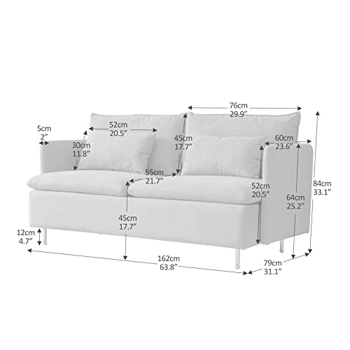 Mid-Century 2-Seat Loveseat Couch, Love Seats Furniture Cotton Linen Fabric and Gold Metal Legs, Small Sofa for Living Room, Bedroom