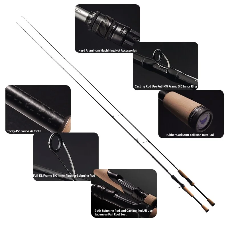 PURELURE WILD 1-Piece Rod All Fuji SIC Guide Rings Pike Rod Black Bass Rod Cork Handle Toray T1100G Cloth Zander