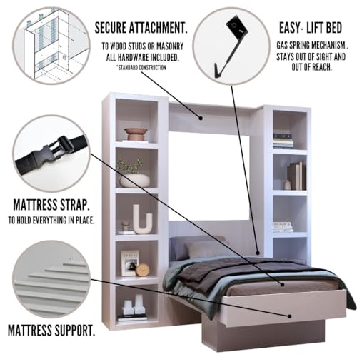 Oakland Living Easy-Lift Queen Murphy Wall Bed in Brown Wood Grain with Two Bookshelves