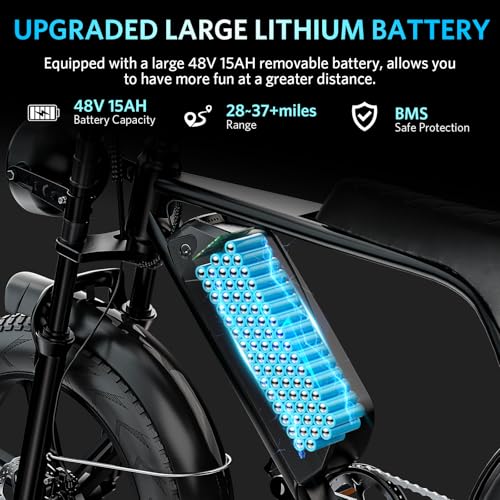 OUXI Electric Bike for Adults, Peak 500/750W/1000W, Up to 20/31 MPH, 10.4/15/30 AH Removable Battery, 16''/20" Fat Tire Electric Bike