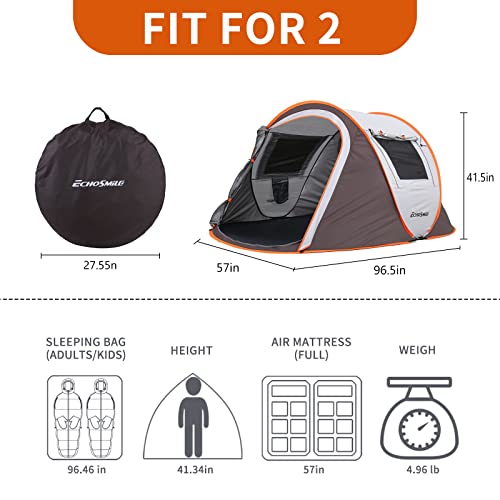 EchoSmile Camping Instant Pop Up Tent, 2/4/6/8/10 Person, Water Resistant Dome, Easy Setup for Camping Hiking and Outdoor, Portable with Carry Bag