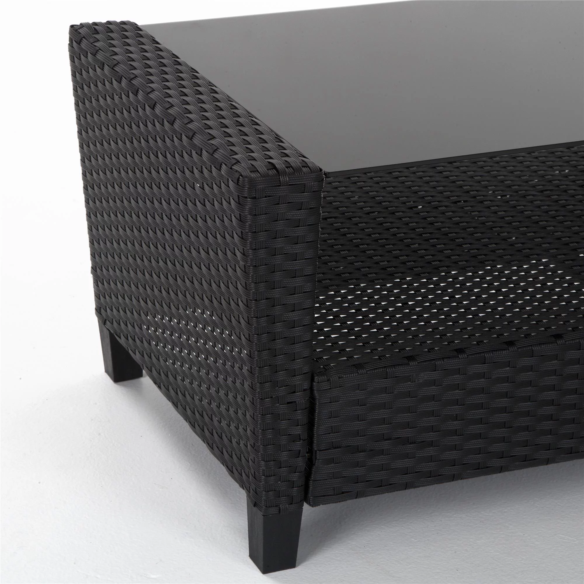 COSCO Outdoor 4 Piece Conversation Set, No Tools Assembly, Gray Cushions, Black Resin Wicker