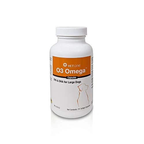 VetOne O3 Omega Soft Gel for Large Dogs - Essential Fatty Acid Support - Skin & Coat Supplement - 250 Capsules - Kansas Nuitrition - HNZSDS