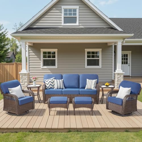 7 Pieces Outdoor Furniture Set with Swivel Chairs