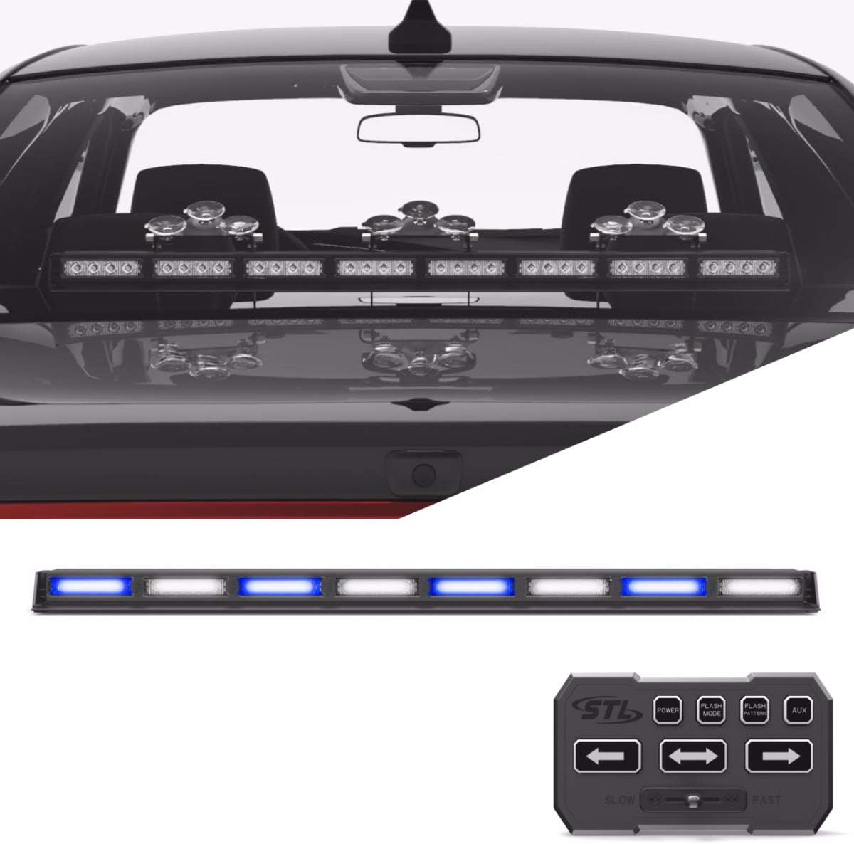 SpeedTech Lights Striker TIR 8 Head LED Traffic Advisor Windshield Mount Strobe Light Bar for Emergency Vehicles/Hazard Warning Directional Flashing
