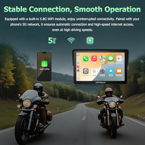 722 7-Inch Motorcycle GPS Navigation System with Apple CarPlay & Android Auto, Waterproof Touchscreen, Bluetooth, IP67 Waterproof for Motorbike