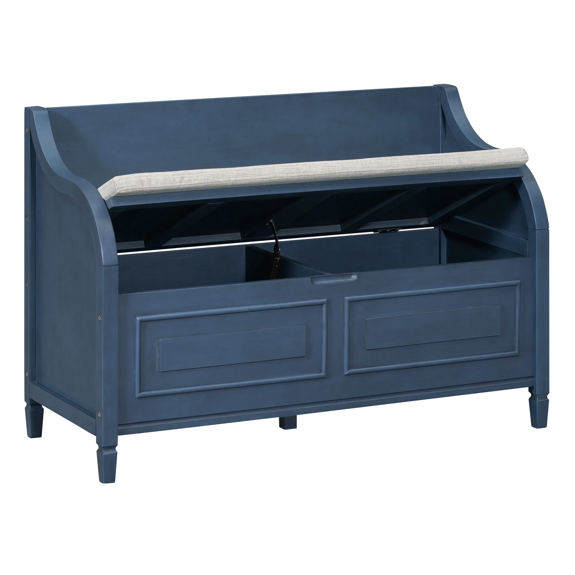 Atumon Storage Bench, Clamshell Entryway Bench, Shoe Bench with Hidden Storage, Wood Storage Cabinet with Removable Cushions and Backrest
