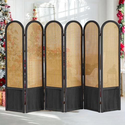 5.9 Ft Tall Hand-Woven Rattan Room Divider 3 Panels, Wood Room Divider Panel, Folding Screen Divider Wall, Wall Divider for Room Separation