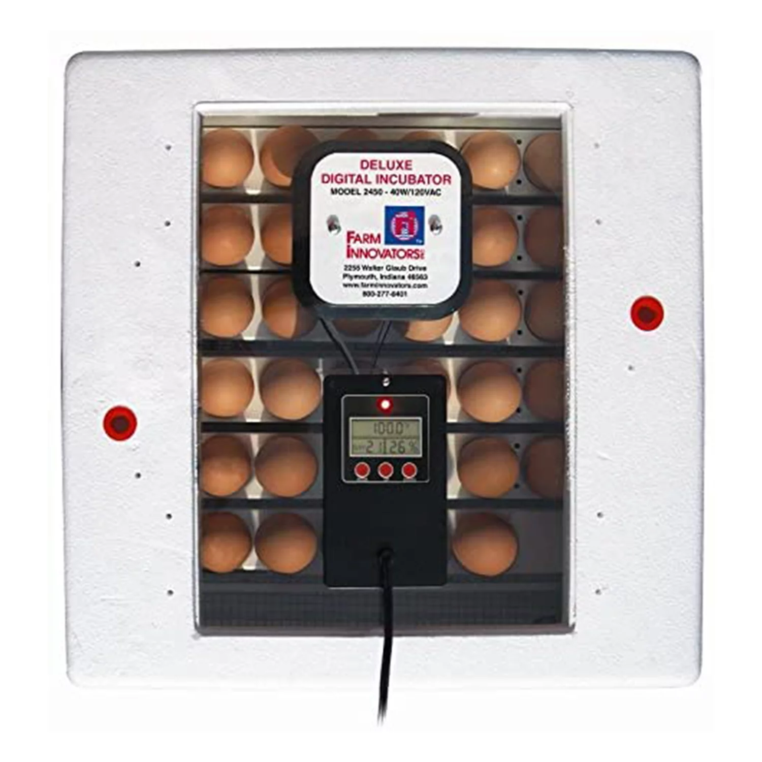 Farm Innovators Heated Digital Circulated Air Incubator with Egg Turner, White - Radiant Selections