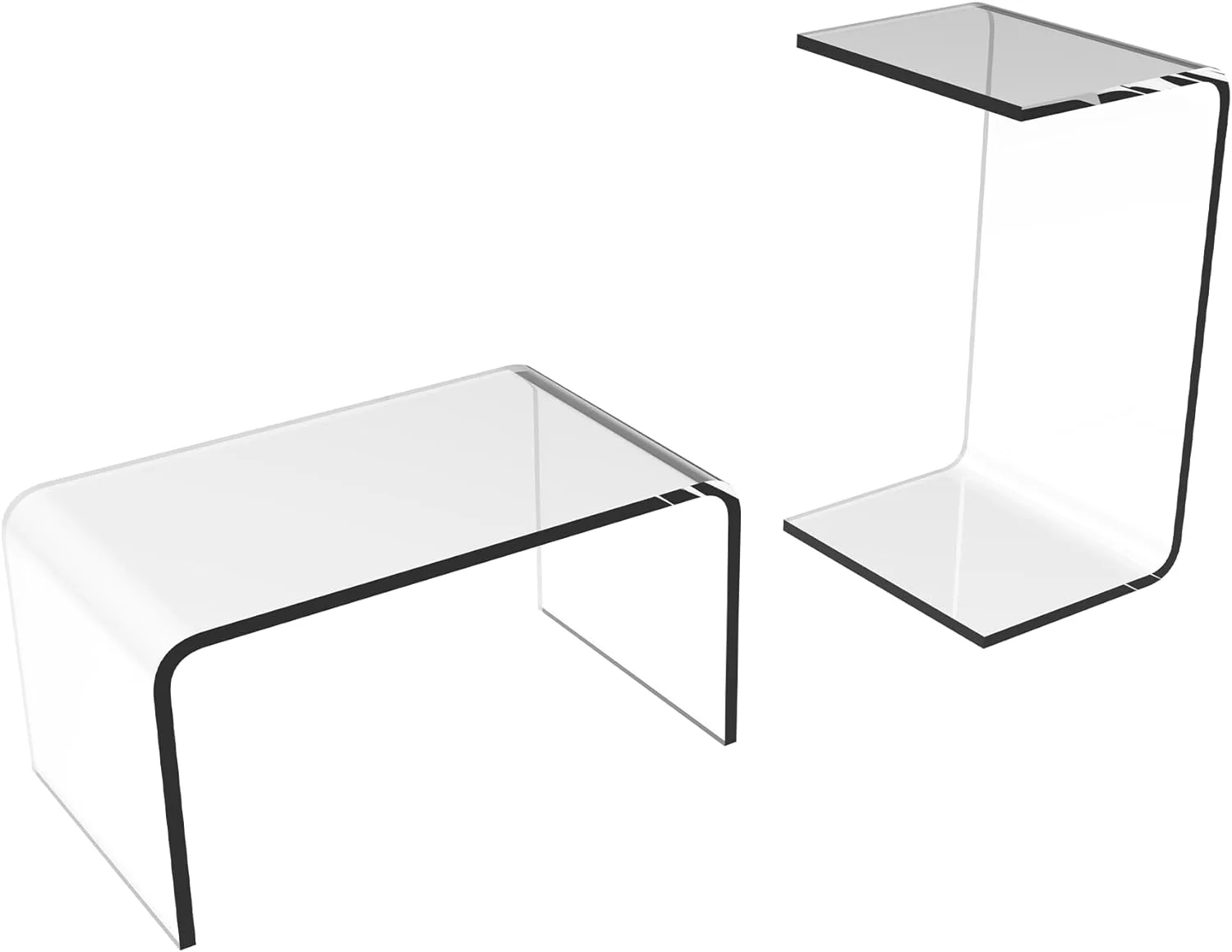 Acrylic Side Table 3/5'' Thickness, Modern Clear Rectangle Waterfall C-Shape End Table 24" L x 15" W x 12" H for Living Room, Bathroom