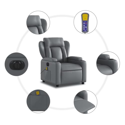 Electric Massage Recliner Chair Gray Faux Leather