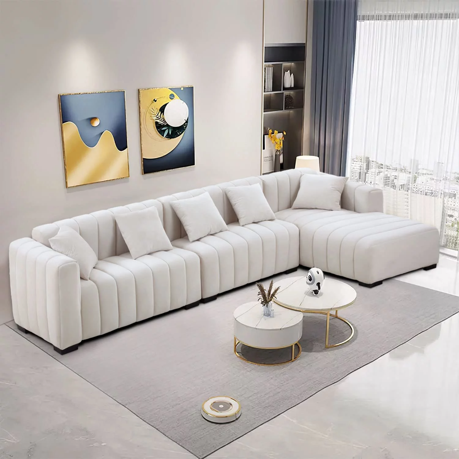 Williamspace 139" Sectional Sofa Couch for Living Room, Modern Luxury L Shaped Sofa with Ottoman