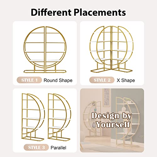 Tmosi 4 Tier Open Bookshelf, Modern Round Tall Bookcase Shelf Storage, Book Shelf with Metal Frame for Bedroom Home Office
