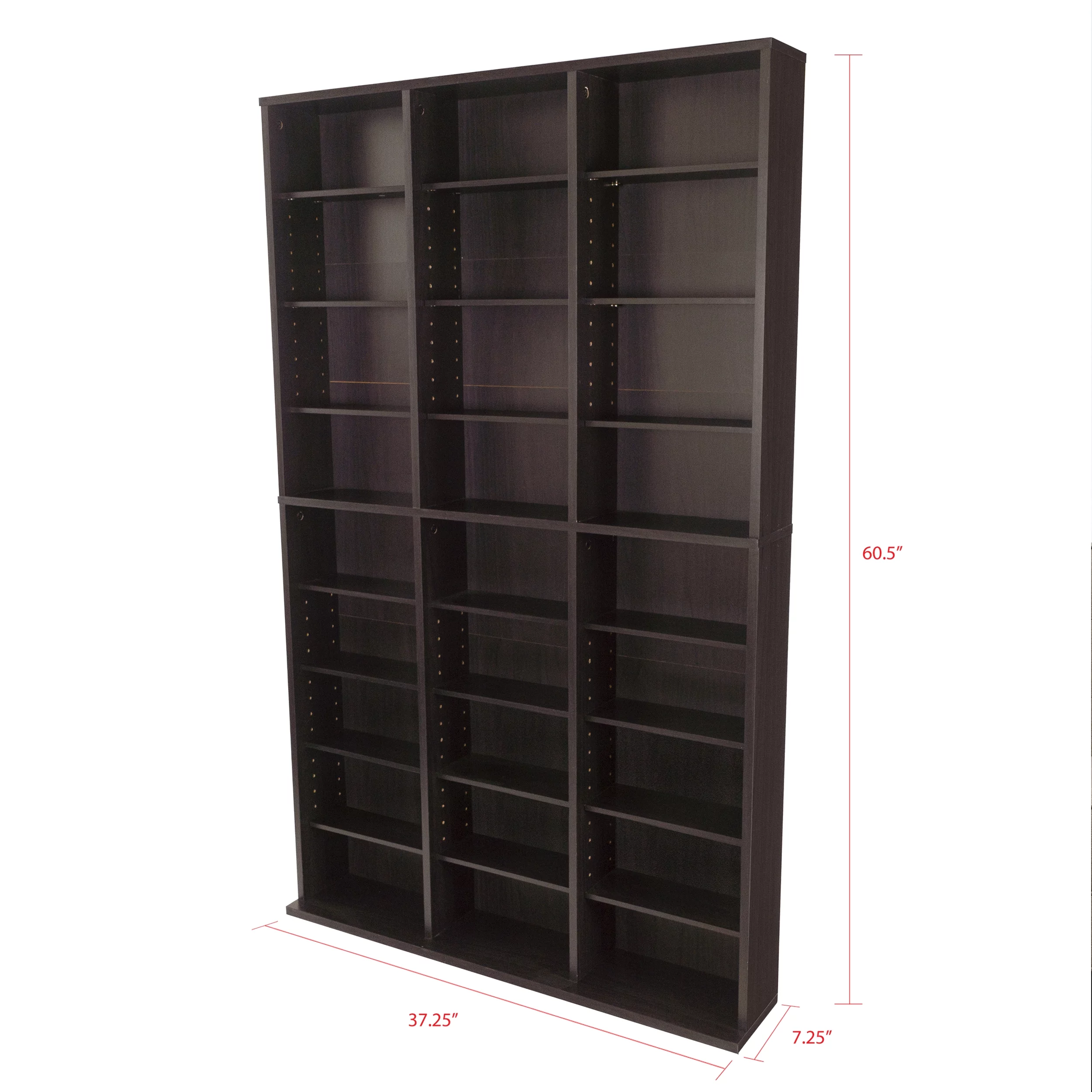 Atlantic 37x60 Oskar Adjustable Wood Media Storage Shelf Bookcase, Espresso