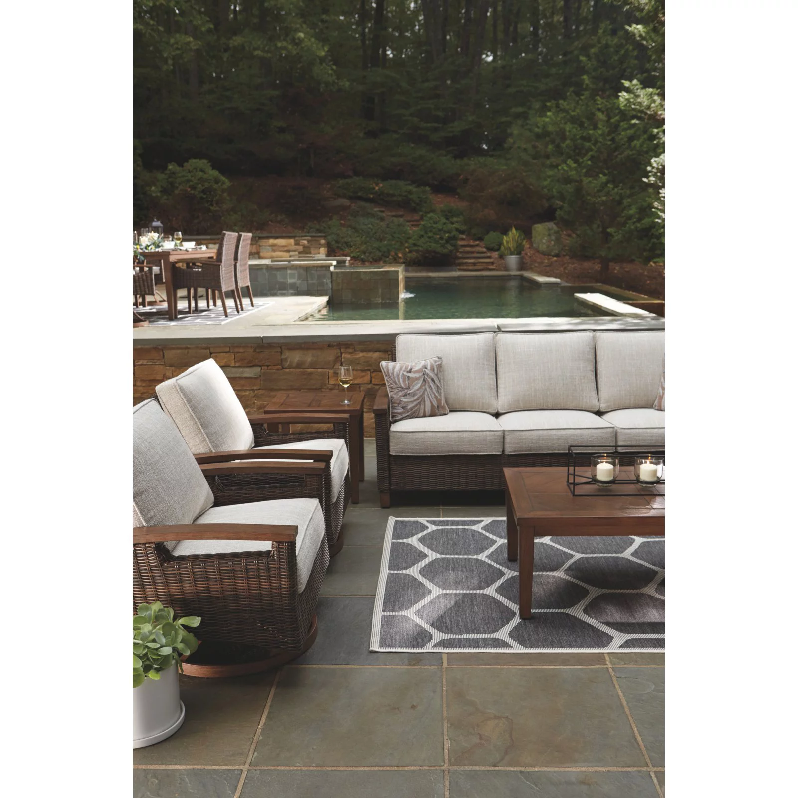 Ashley Furniture Paradise Trail Patio Sofa in Medium Brown