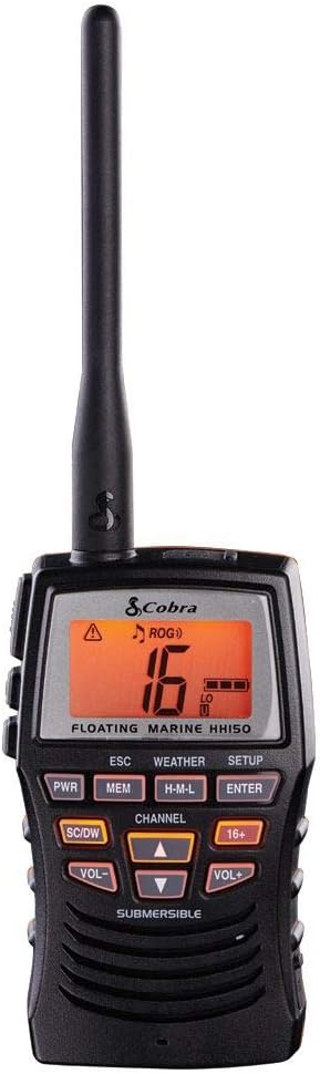 Cobra MR HH350 FLT Handheld Floating VHF Radio – 6 Watt, Submersible, Noise Cancelling Mic, Backlit LCD Display, NOAA Weather, Memory Scan, Grey