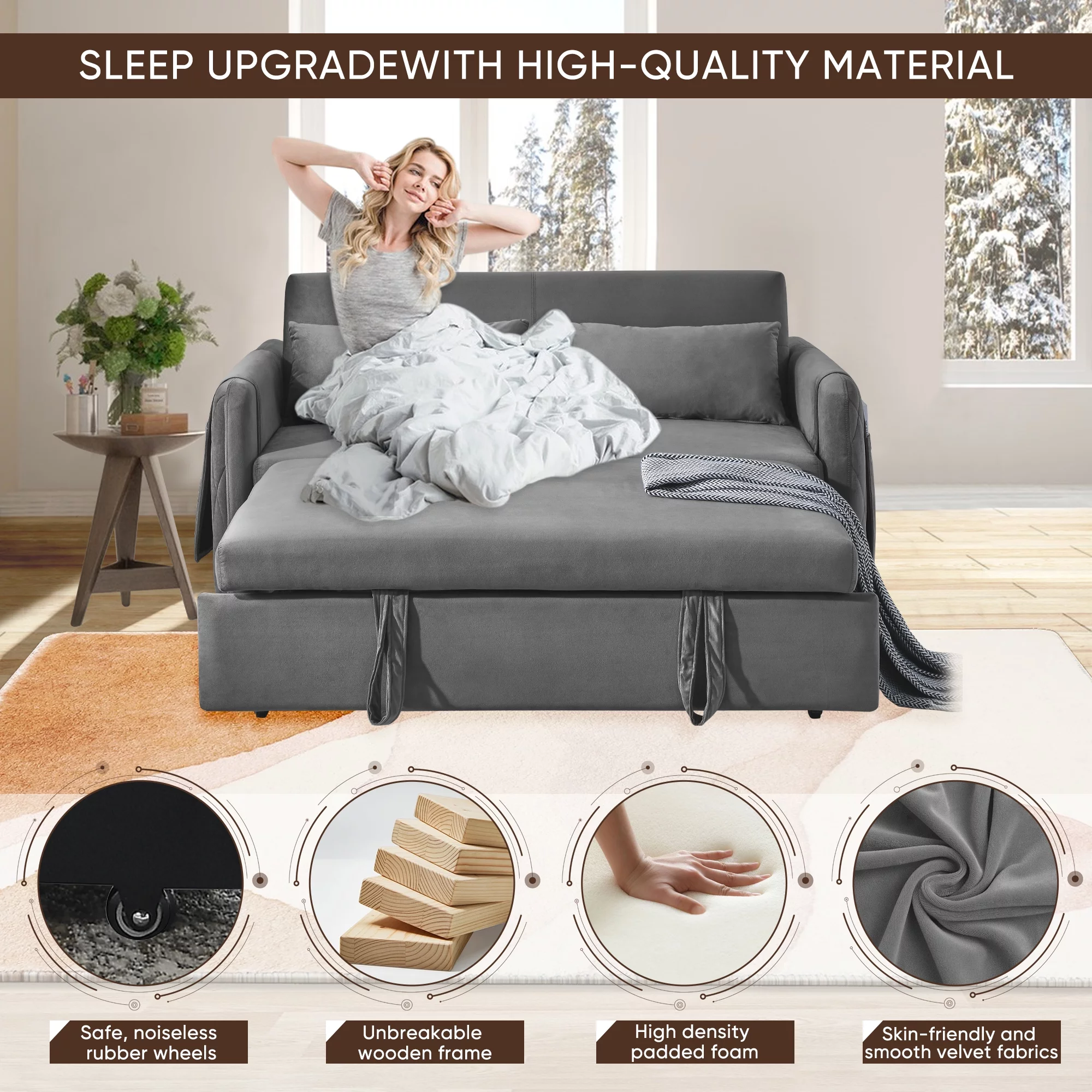 KINFFICT Futon Sofa Bed, Modern 2-Seat Loveseat Sleeper, Pull Out Sofa Bed for Living Room, Gray - Radiant Selections