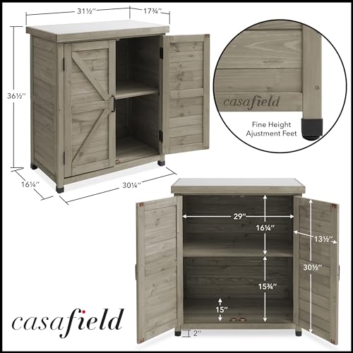 Casafield Outdoor Garden Potting Bench with Metal Tabletop and Storage Cabinet - Wooden Outdoor Garden Patio Workstation Table, Gray