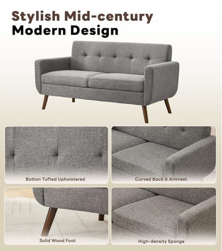 Tbfit L Shaped Couch Sofa, 80" W Mid-Century Modern Sectional Couches, 3 Seater Sofas with Wide Chaise Lounge & Two Pillows