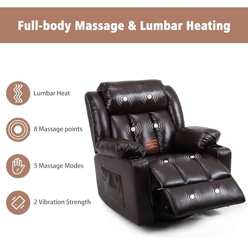 Rocker Swivel Recliner Chair for Adults, Overstuffed Large Manual Recliner Glider with Massage and Heat