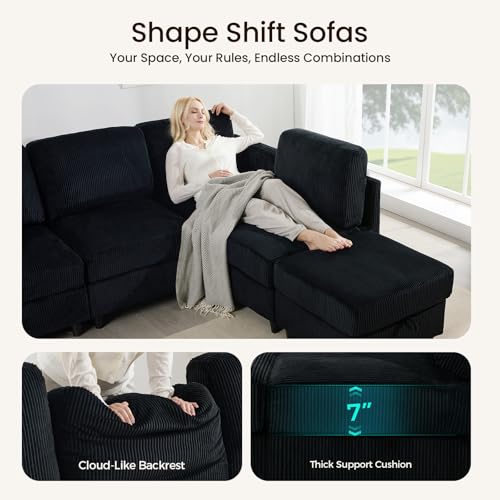 KKL Modular Sectional Sofa Bed with Storage Ottoman, Convertible L/U-Shaped Sleeper Couch for Living Room, Modern Reversible Design, Beige