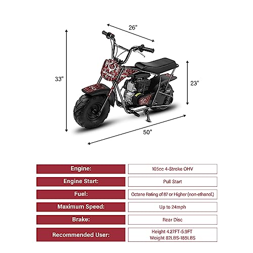 Oryxearth Mini Dirt Bike for Kids, 105CC 4-Stroke Kid Gas Powered Off-Road Pocket Pit Trail Motorcycle W/EPA Approved