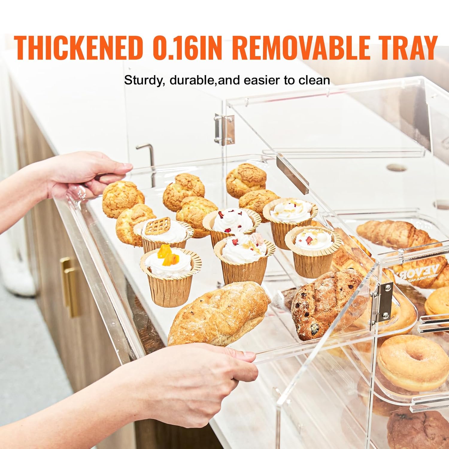 VEVOR Pastry Display Case, 3-Tier Commercial Countertop Bakery Display Case, Acrylic Display Box with Rear Door Access & Removable Shelves