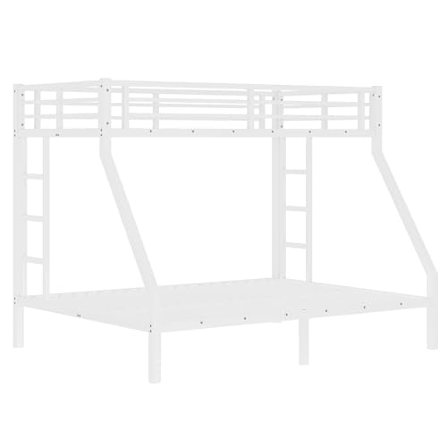 Heavy Duty Bunk Bed Frame with Ladder, Twin XL Over Twin XL Bunk Beds with Safety Guardrails, Adults Bunk Beds with Noise-Reducing Rubber Stoppers