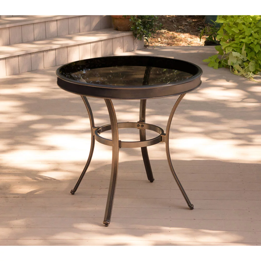 Hanover Traditions 3-Piece Bistro Set in Tan with 30 in. Glass-Top Table