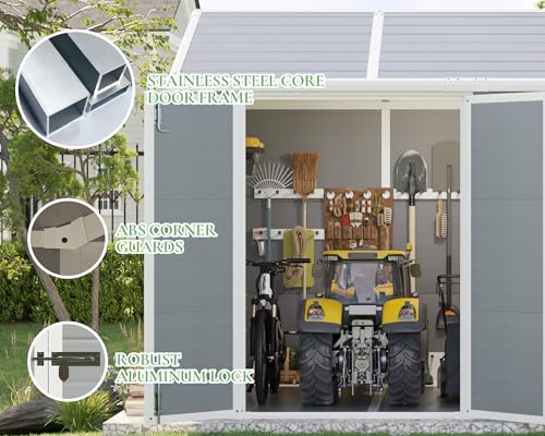 10.5x7.6x7.5 ft Outdoor Resin Storage Shed with Floor, Windows & Air Vents, Large Waterproof Tool Shed for Garden, Backyard, Lawn Equipment & Bikes