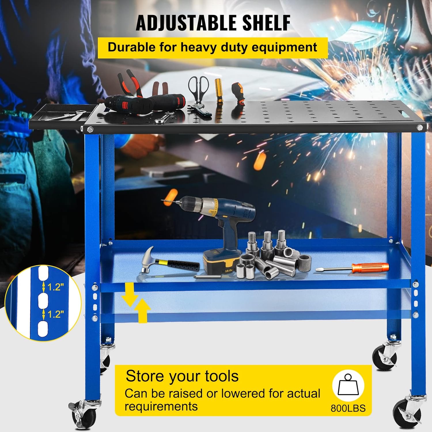 VEVOR Portable Welding Table, 18 x 36 Spacious Table Top and 0.11 Thick Welding Workbench w/ 1200lb Load Capacity