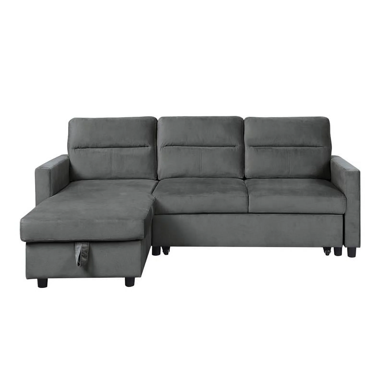 Bowery Hill Dark Gray Velvet Reversible Sleeper Sectional with Storage