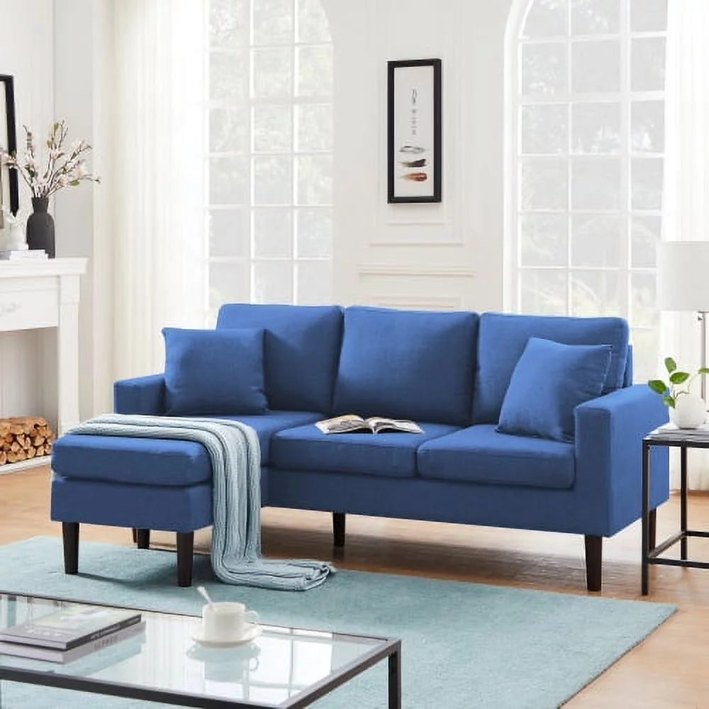 BSHTI 72 inch L-Shape Sectional Sofa, Left Hand Facing Couch with Two Pillows, Reversible Sectional Sofa Couch for Small Space(Navy Blue)