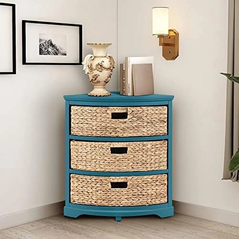 FDXCKJP Hampton Meadows 3 Tier X-Side End  Cabinet with 3 Wicker Baskets  Teal - Curated Treasures Market