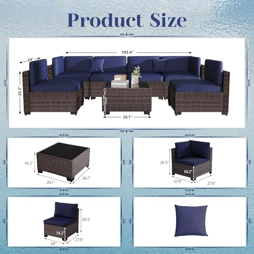 KIGOTY Patio Furniture Set 7 Pieces Conversation Sets, Outdoor Sectional Sofa