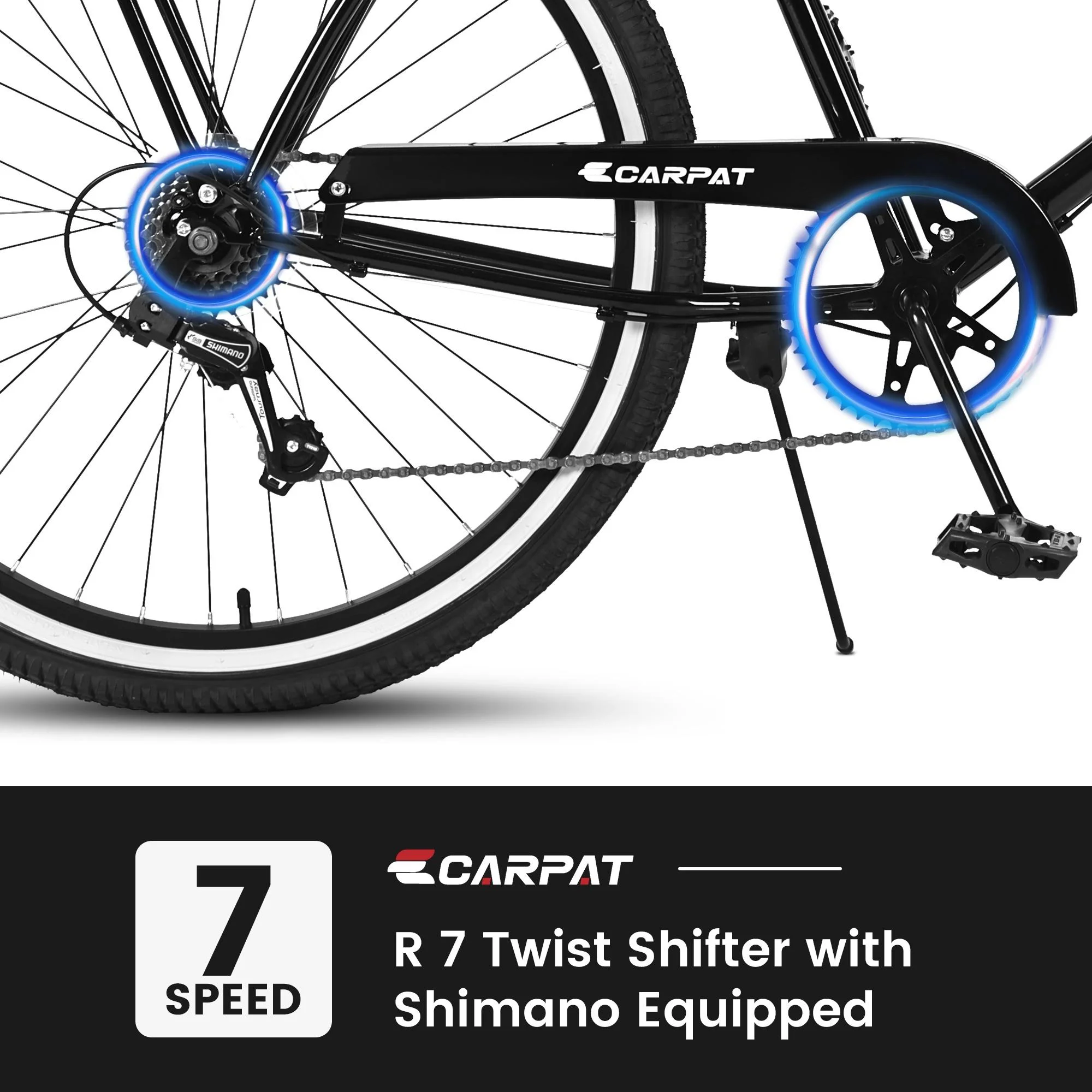 26-inch Bicycle with 7 Speeds, SEGMART Upgrade Adult Bike with Adjustable Beach Seat, Lightweight Steel Beach Cruiser Bike with Rear Cargo Rack, Black