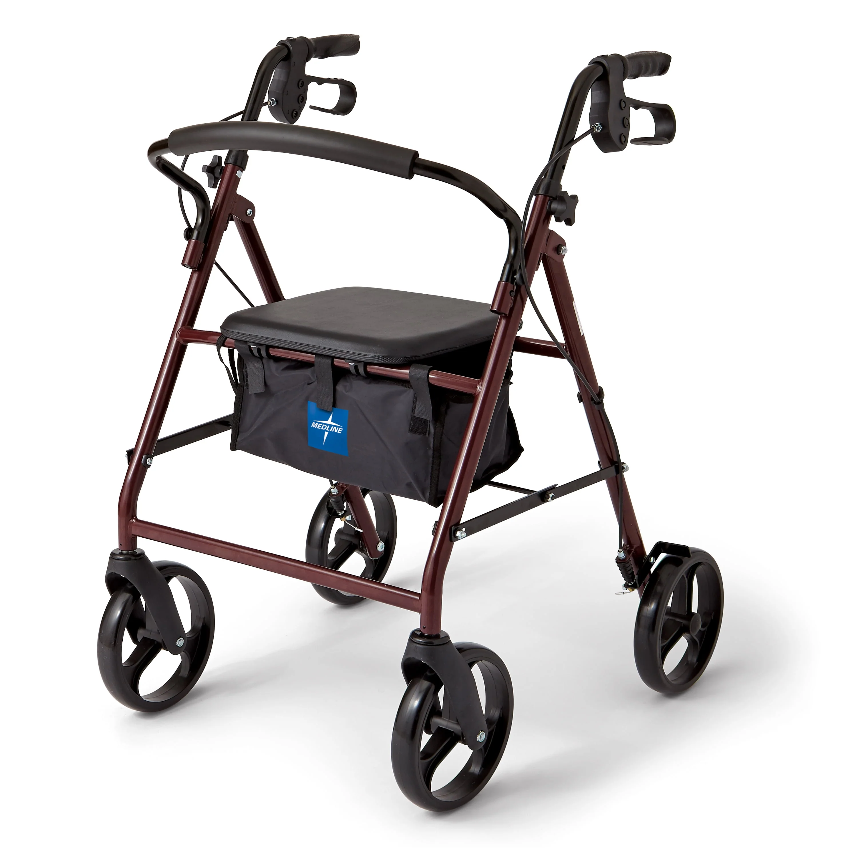 Medline Steel Rollator Walker for Adult, Burgundy, 350 lb. Weight Capacity, 8鈥?Wheels, Foldable, Adjustable Handles