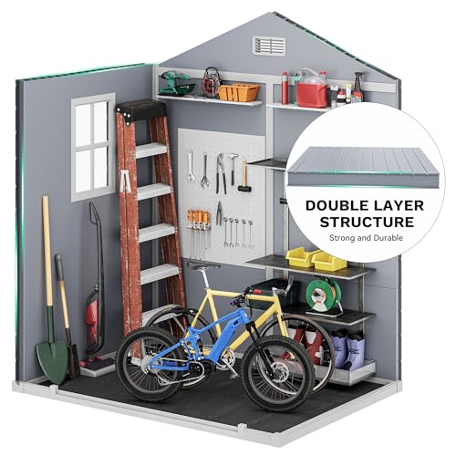 DWVO 5x3ft Resin Outdoor Storage Shed with Floor, Waterproof Lockable Storage Shed with Window, Plastic Outside Tool Storage for Garden, Backyard