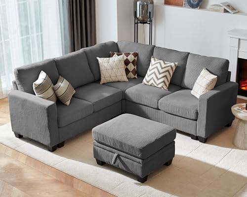Modular Sectional Couch| Corduroy L Shaped Sleeper Sofa