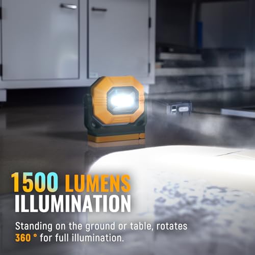 LED Rechargeable Work Light, 1500LM Portable COB Magnetic Lights with 3 Modes & 360°Rotatable, IPX4 Waterproof Worklight for Car Repairing