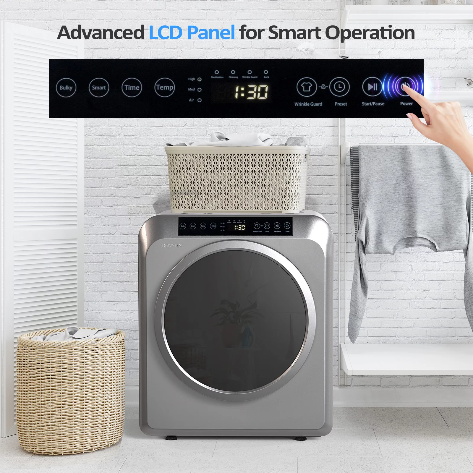 ROVSUN 13.2LB Portable Clothes Dryer, 3.5 Cu.Ft Front Load Laundry Electric Tumble Dryer with LCD Touch Screen, UV Disinfection for Apartment, Home