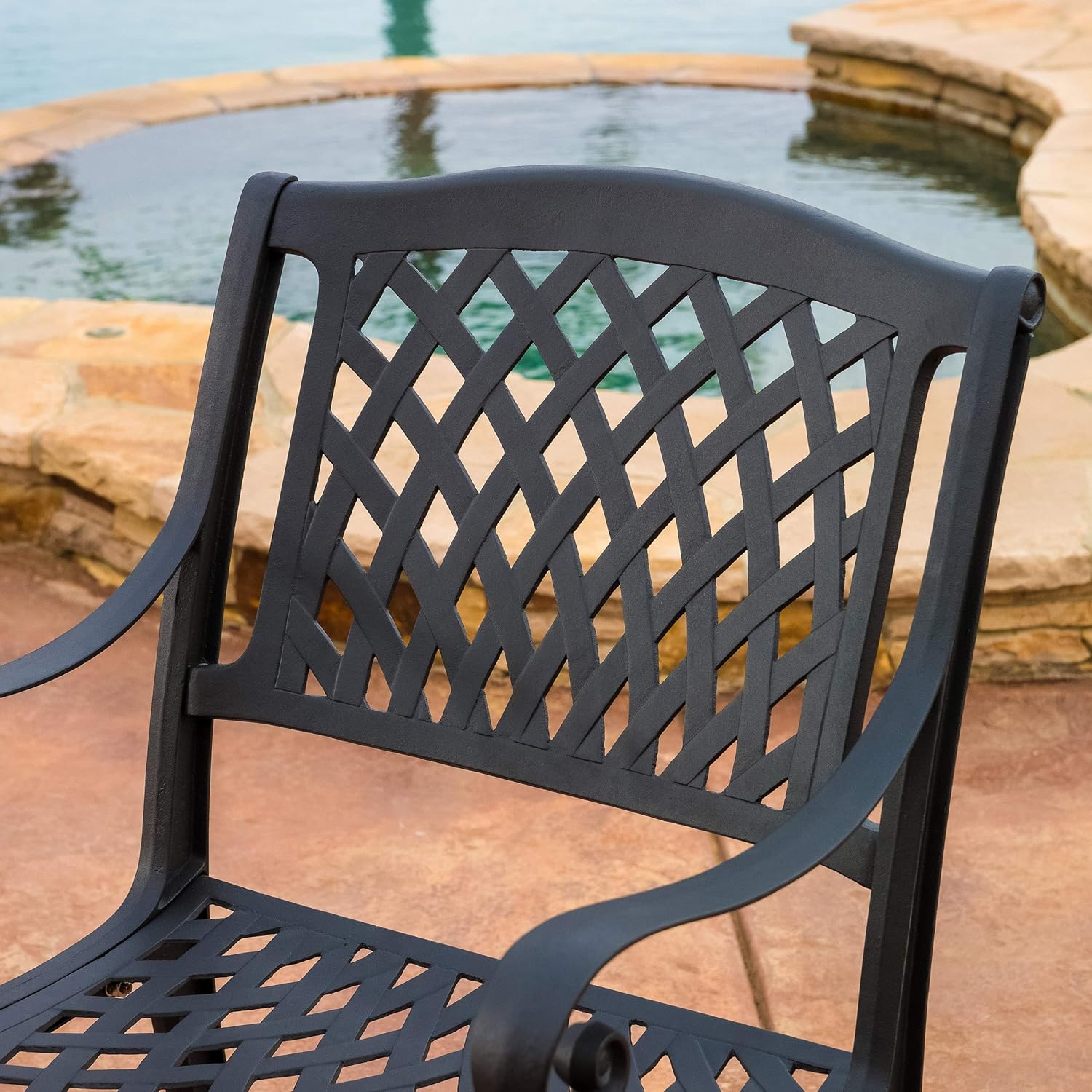 Christopher Knight Home Hallandale Outdoor Cast Aluminum Chairs, 2-Pcs Set, Black Sand