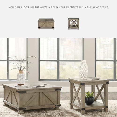 Signature Design by Ashley Valebeck Farmhouse Lift Top Coffee Table with Storage, Distressed Brown & Black Finish