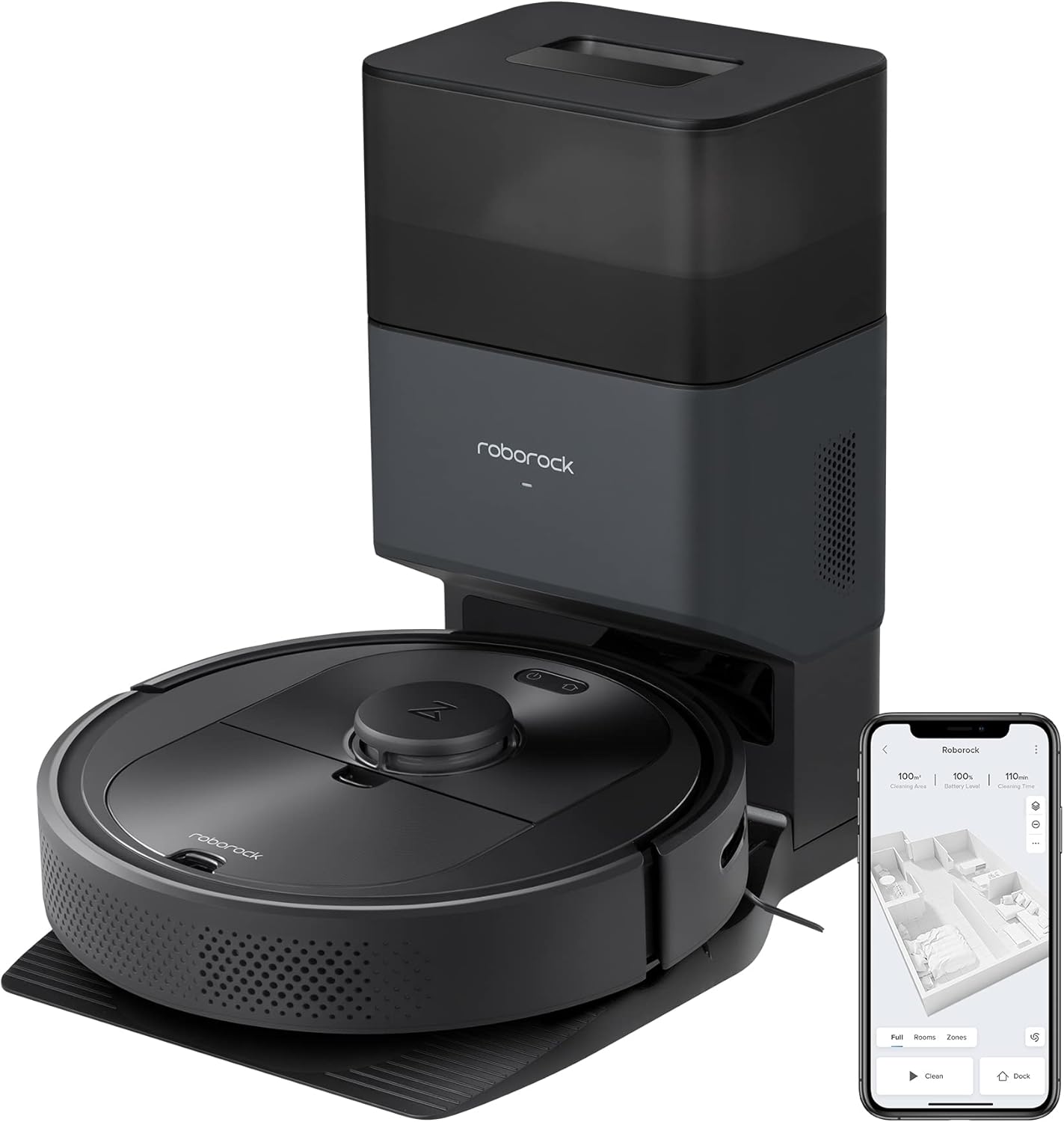 roborock Q5+ Robot Vacuum with Self-Empty Dock, Hands-Free Cleaning for up to 7 Weeks, 2700Pa Max Suction, 180mins Max Run-Time, Works with Alexa