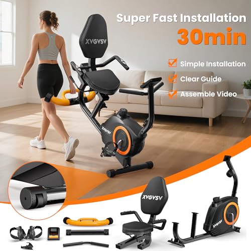 Recumbent Exercise Bike for Home Use, Quiet Recumbent Stationary Bikes for Adults & Seniors, 16-Level Resistance, Adjustable Seat, Supports 400LB