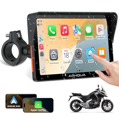 722 7-Inch Motorcycle GPS Navigation System with Apple CarPlay & Android Auto, Waterproof Touchscreen, Bluetooth, IP67 Waterproof for Motorbike